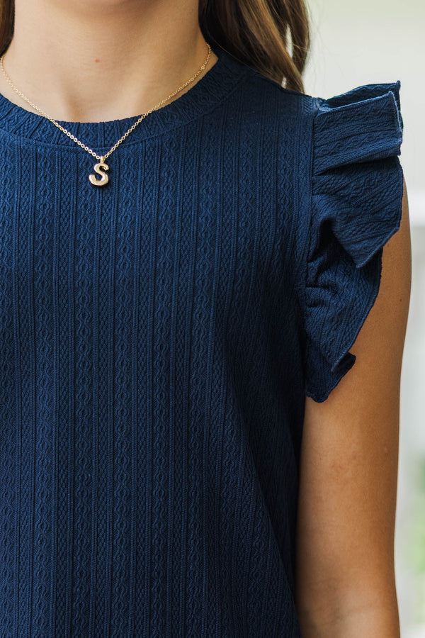 Girls: Certain Joy Navy Blue Cable Knit Top