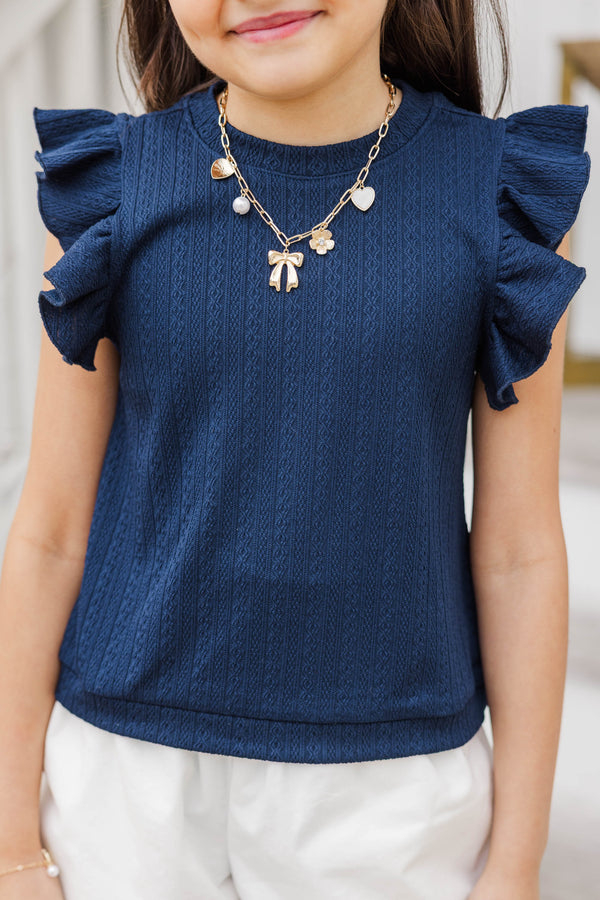 Girls: Certain Joy Navy Blue Cable Knit Top