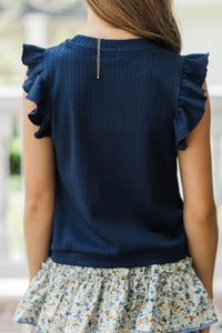 Girls: Certain Joy Navy Blue Cable Knit Top
