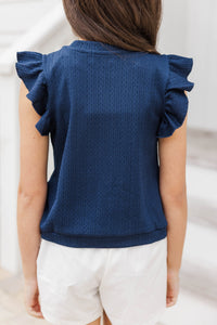 Girls: Certain Joy Navy Blue Cable Knit Top