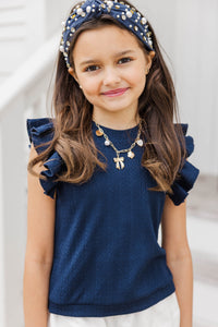 Girls: Certain Joy Navy Blue Cable Knit Top
