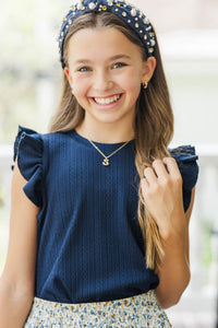 Girls: Certain Joy Navy Blue Cable Knit Top