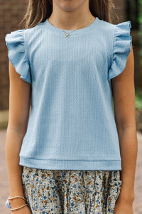 Girls: Certain Joy Light Blue Cable Knit Top
