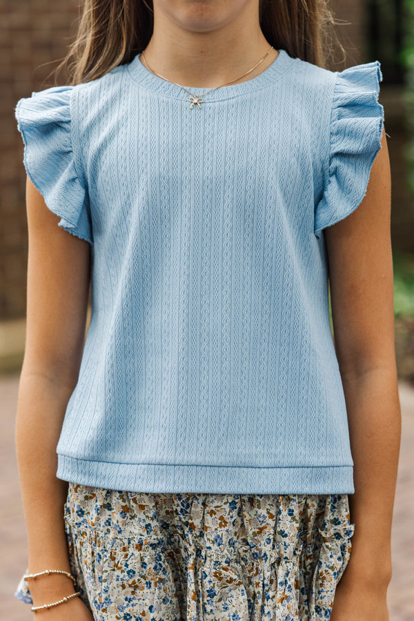 Girls: Certain Joy Light Blue Cable Knit Top