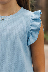 Girls: Certain Joy Light Blue Cable Knit Top