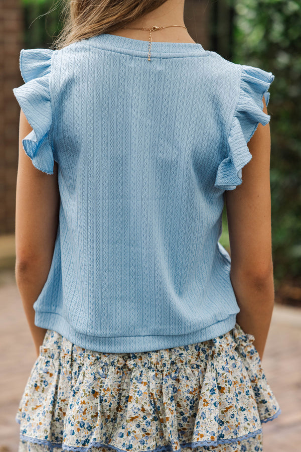 Girls: Certain Joy Light Blue Cable Knit Top