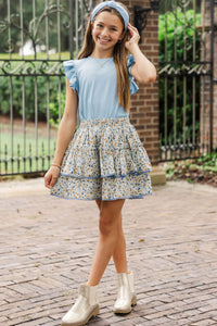 Girls: Certain Joy Light Blue Cable Knit Top