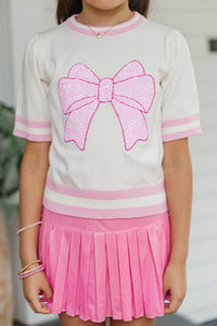 Girls: Stay In Character Pink Sequin Bow Sweater