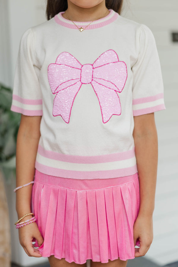 Girls: Stay In Character Pink Sequin Bow Sweater