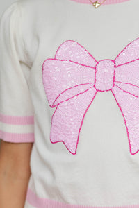 Girls: Stay In Character Pink Sequin Bow Sweater