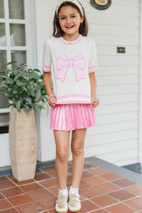 Girls: Stay In Character Pink Sequin Bow Sweater