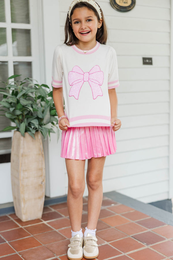 Girls: Stay In Character Pink Sequin Bow Sweater
