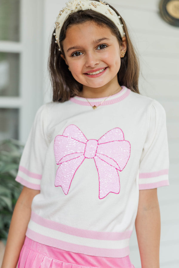 Girls: Stay In Character Pink Sequin Bow Sweater