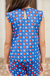 Girls: The Anya Blue Apples & Bows Scalloped Set