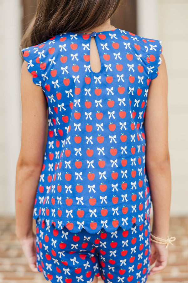 Girls: The Anya Blue Apples & Bows Scalloped Set