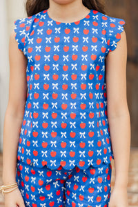Girls: The Anya Blue Apples & Bows Scalloped Set