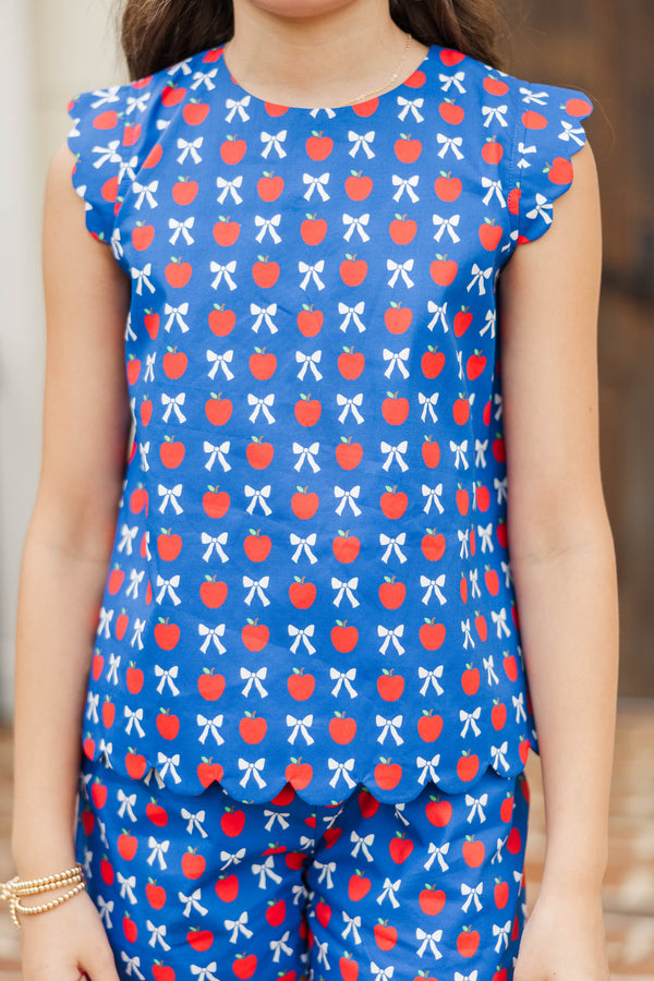 Girls: The Anya Blue Apples & Bows Scalloped Set