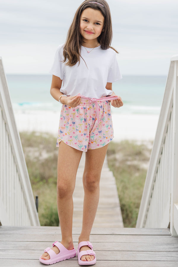 Girls: The Terri Pink Bow Print Shorts - 3
