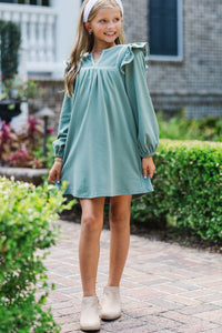 Girls: See It Through Olive Pima Cotton Babydoll Dress