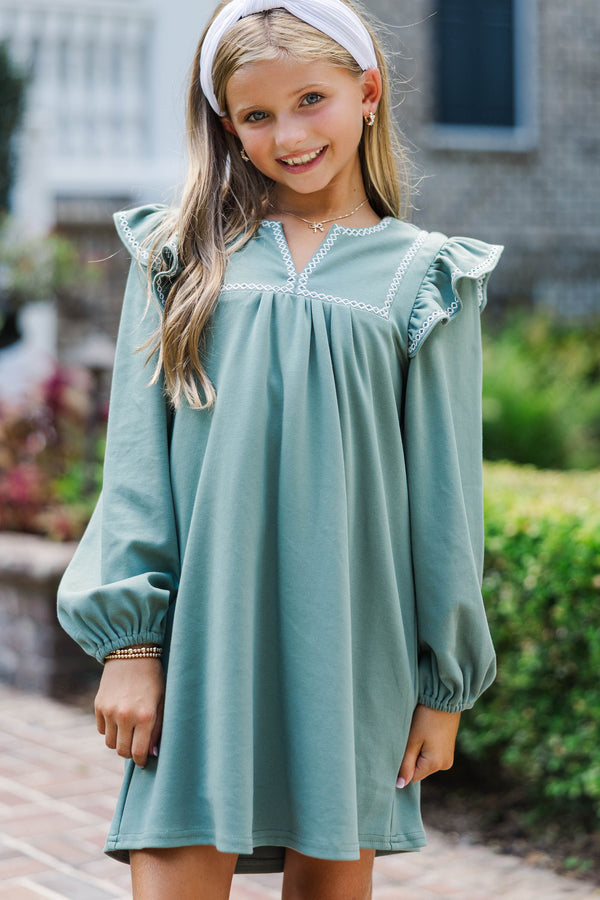 Girls: See It Through Olive Pima Cotton Babydoll Dress