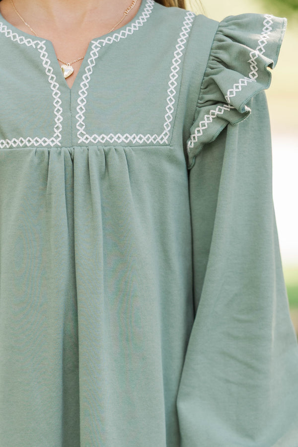 Girls: See It Through Olive Pima Cotton Babydoll Dress