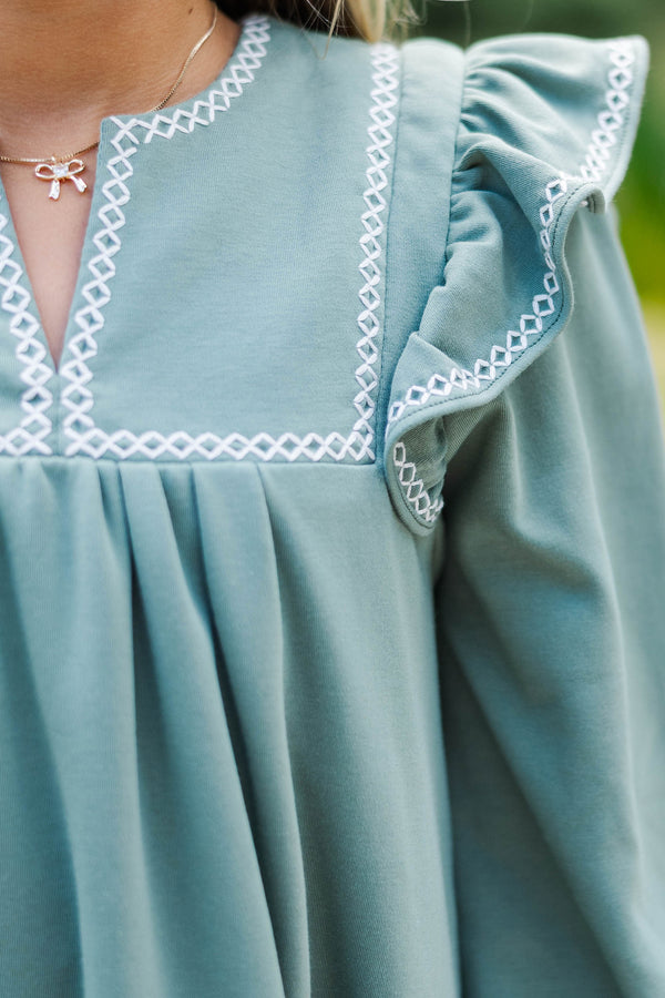 Girls: See It Through Olive Pima Cotton Babydoll Dress