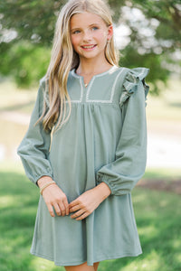 Girls: See It Through Olive Pima Cotton Babydoll Dress