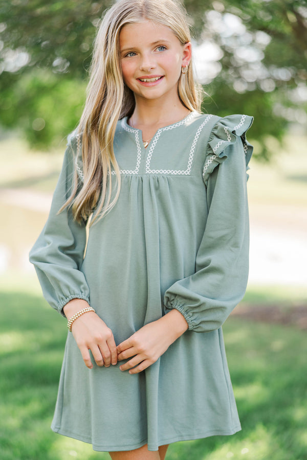 Girls: See It Through Olive Pima Cotton Babydoll Dress