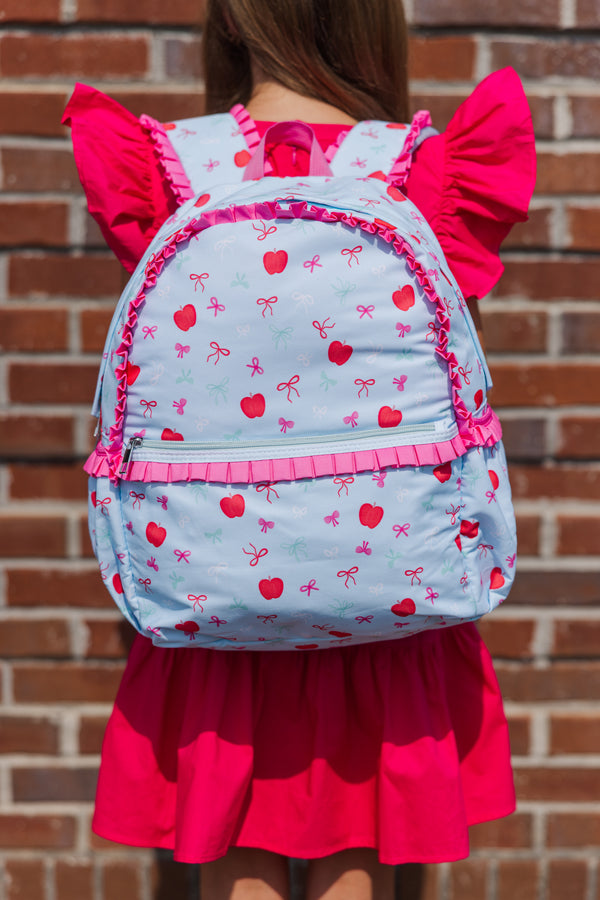 Girls: The Kenzie Light Blue Bows & Apples  Backpack