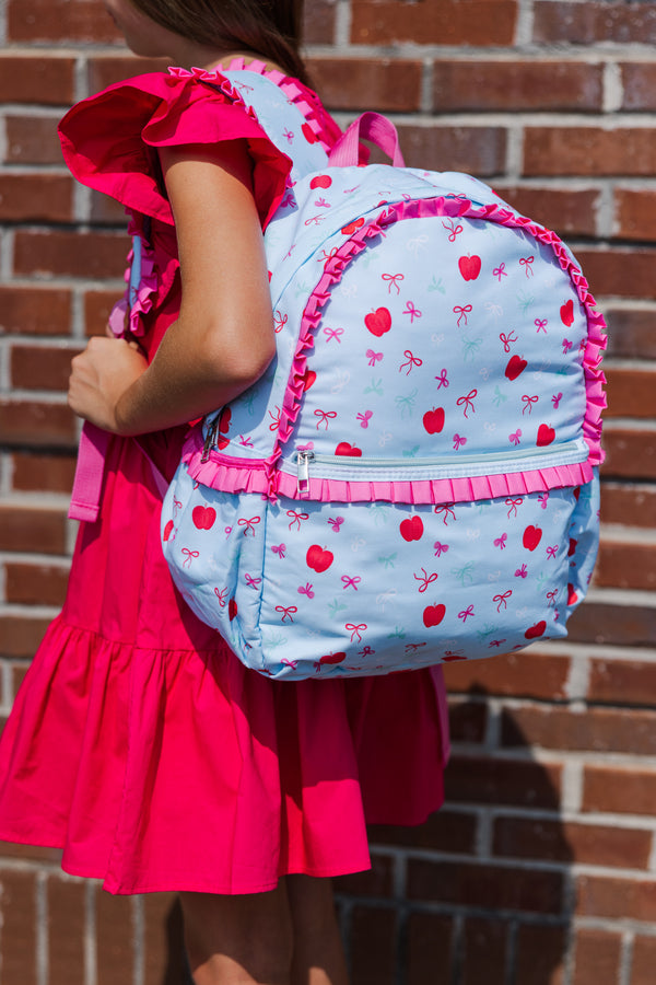 Girls: The Kenzie Light Blue Bows & Apples  Backpack