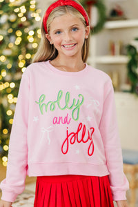 Girls: Holly Jolly Days Pink Graphic Sweatshirt