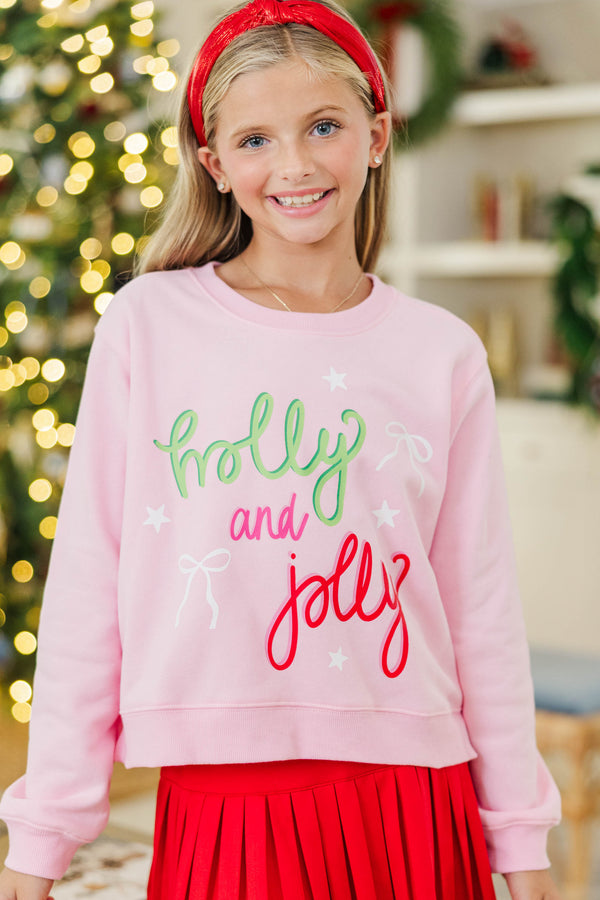 Girls: Holly Jolly Days Pink Graphic Sweatshirt