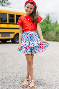 Girls: Take The Leap Light Blue Bows & Apples Skort
