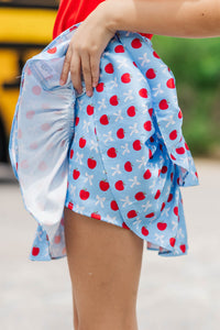 Girls: Take The Leap Light Blue Bows & Apples Skort