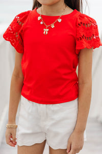 Girls: The Luna Red Eyelet Top