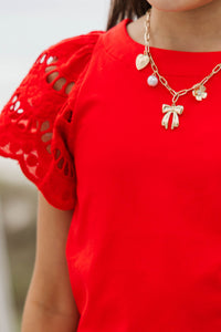 Girls: The Luna Red Eyelet Top