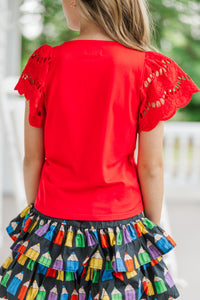 Girls: The Luna Red Eyelet Top