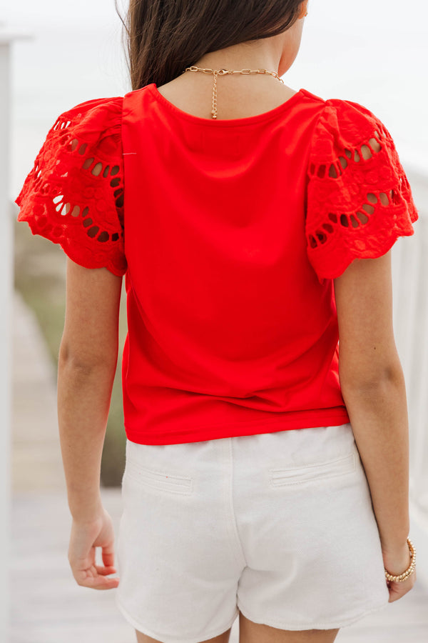 Girls: The Luna Red Eyelet Top