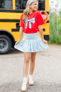 Girls: The Sadie Light Blue Gingham Skort