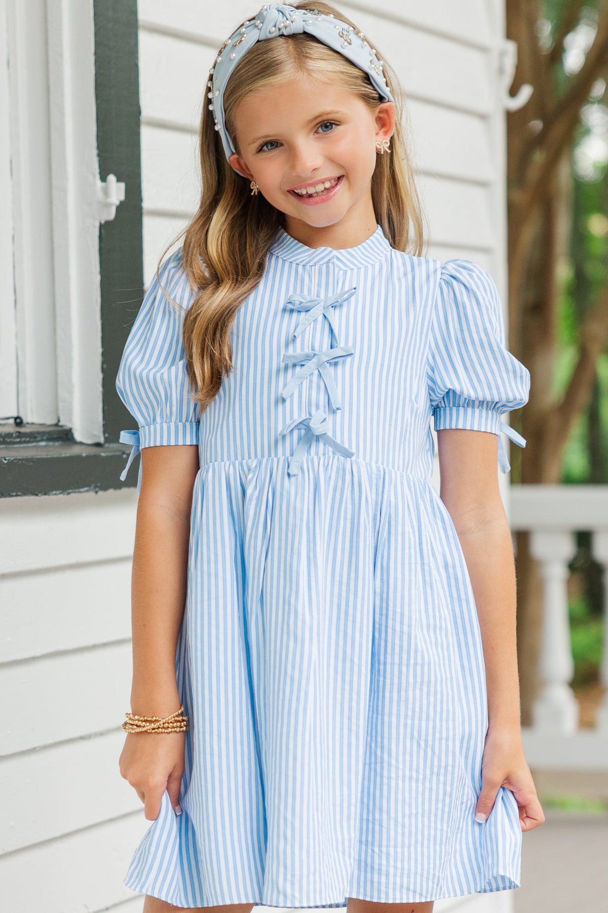 Girls: The Audrey Light Blue Striped Dress – Shop the Mint