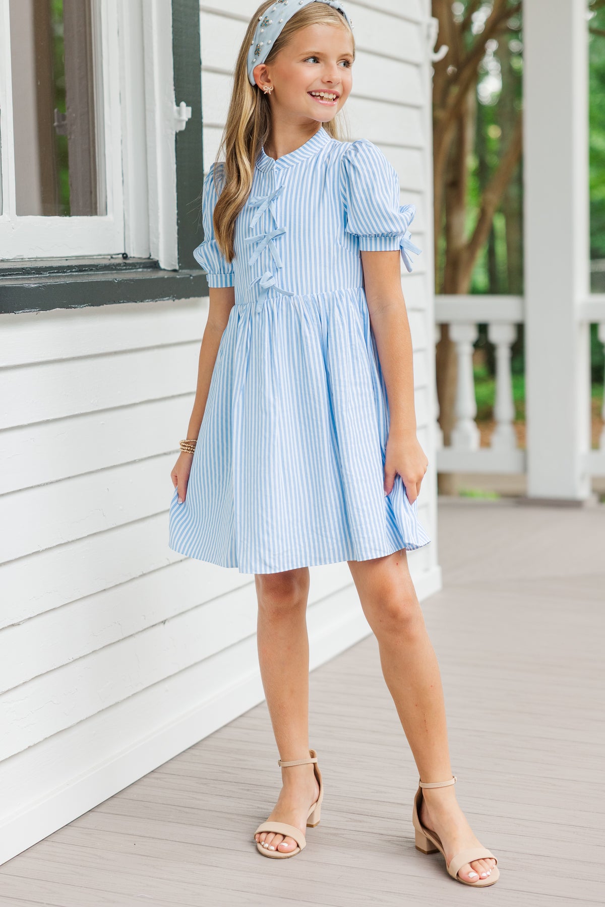 light blue white striped dress Girls: The Audrey – Shop the Mint spring-sale-EOS26 line silhouette Cecilia Blue Color:Coral Fuchsia Lulus' Black Friday Sale: