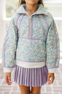 Girls: Always Direct Blue Ditsy Floral Quilted Pullover
