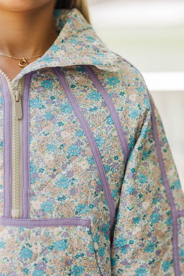 Girls: Always Direct Blue Ditsy Floral Quilted Pullover