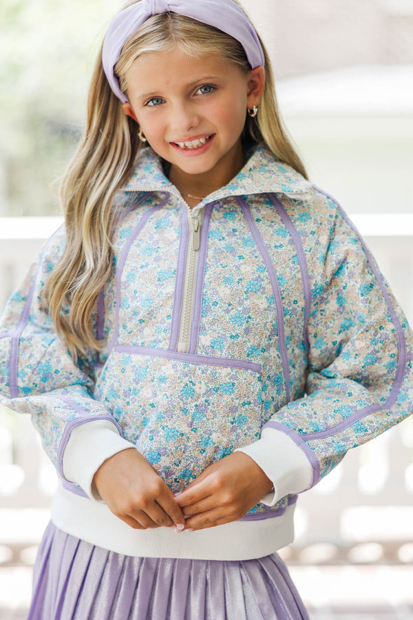 Girls: Always Direct Blue Ditsy Floral Quilted Pullover