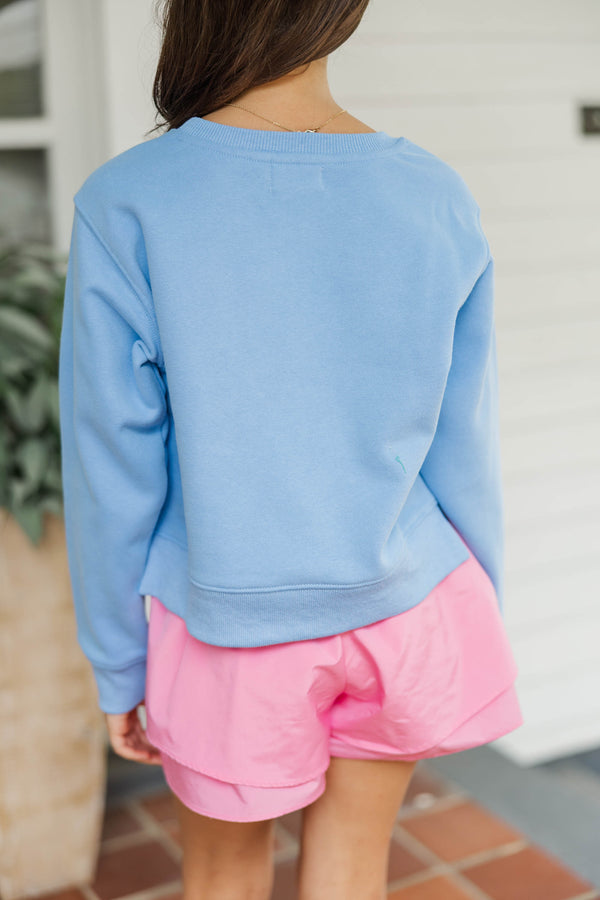 Girls: The Josie Light Blue Sequin Smiley Face Sweatshirt