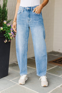 All For It Medium Wash Barrel Leg Jeans