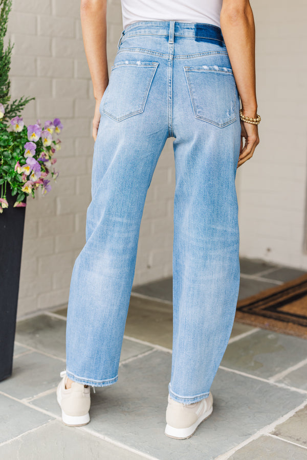 All For It Medium Wash Barrel Leg Jeans