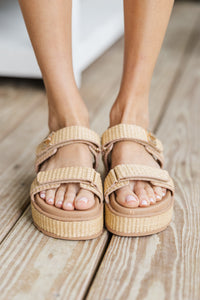 All Set Beige Raffia Platform Sandals