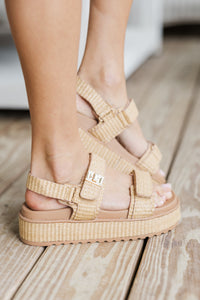 All Set Beige Raffia Platform Sandals