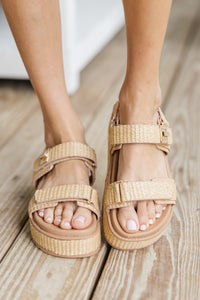 All Set Beige Raffia Platform Sandals
